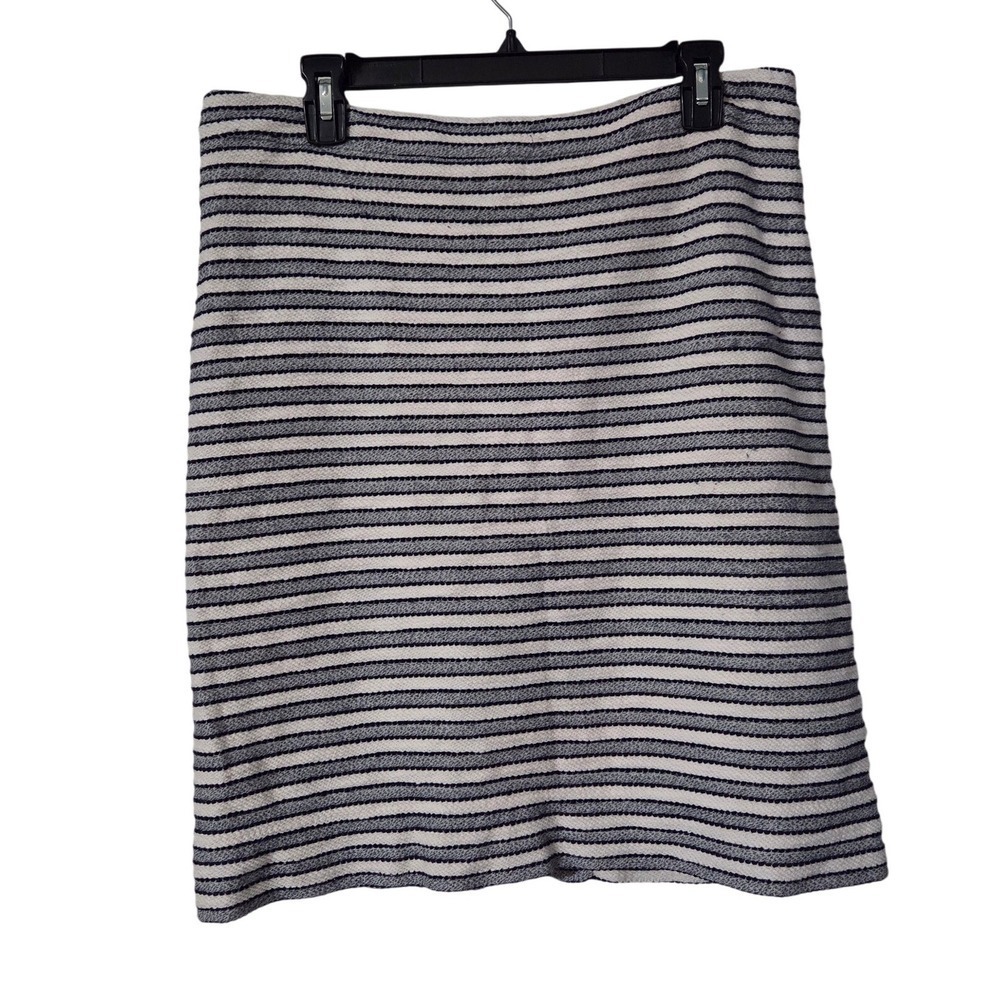 J. Crew Striped Pencil Skirt Women Size 12 Navy Blue White Textured Knee Length